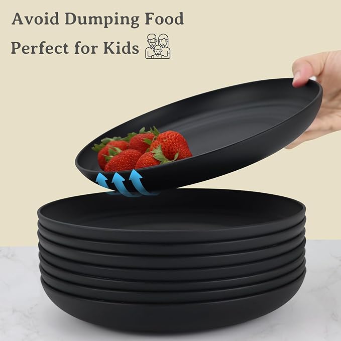 Wrova wheat straw bowls and 10inches plates bundle with cups - unbreakable dinnerware sets of 22 - Black series