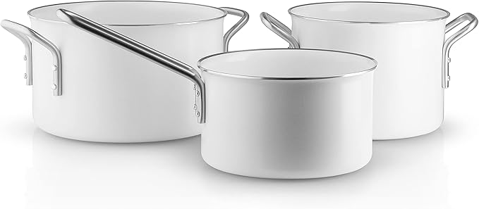 Eva Trio | White Line Pot Set 3 Pieces 1.8 L 2.5 L 3.8 L Ceramic Slip-Let® Non-Stick Coating A Pot Set That Covers Every Need for Daily Cooking | White