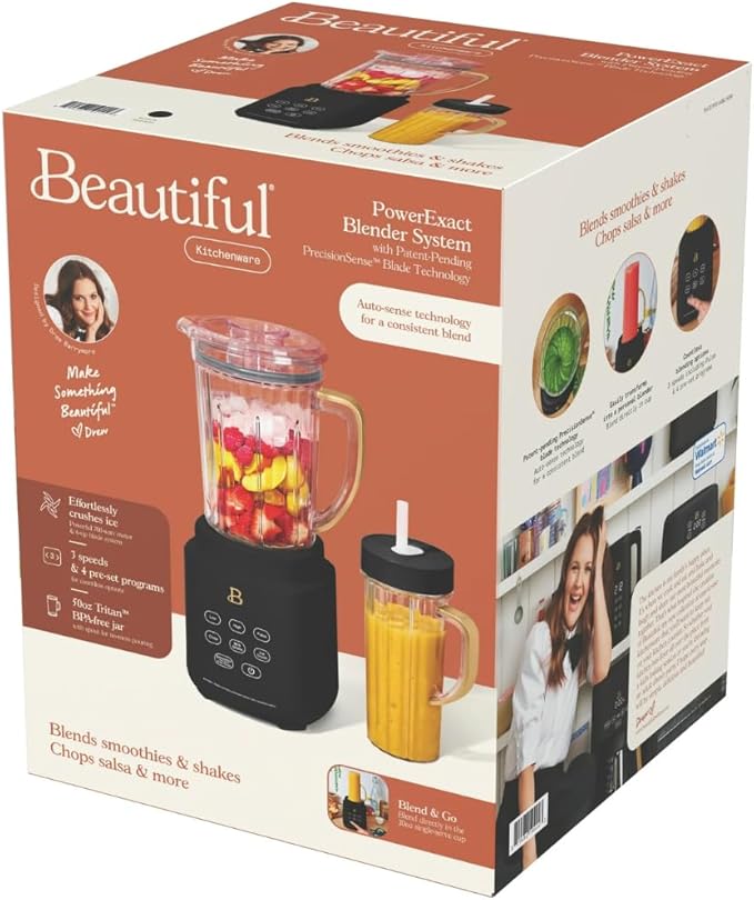 PowerExact Blender System with PrecisionSense Technology 700W Motor 50oz Tritan Jar 20oz Personal Cup Stainless Steel Blades (Black Sesame)