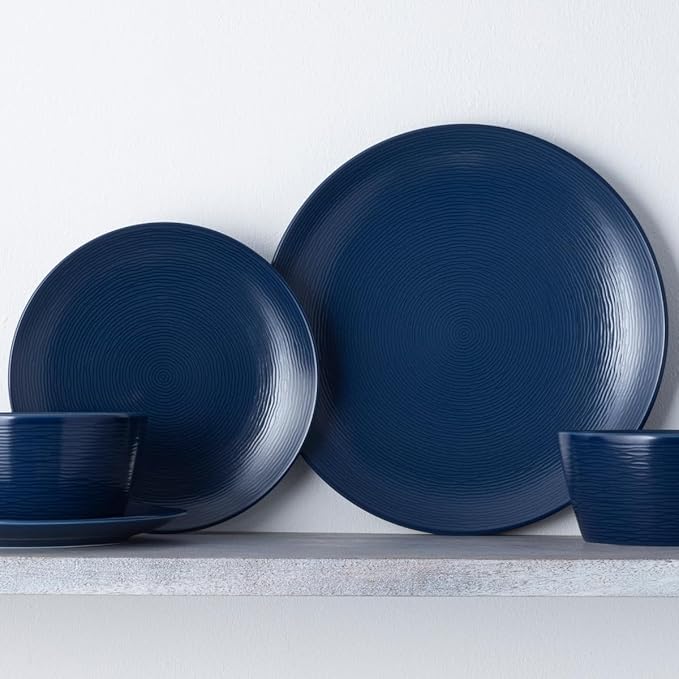 Noritake Colorscapes Navy-on-Navy Swirl 16-Piece Coupe Dinnerware Set Service for 4