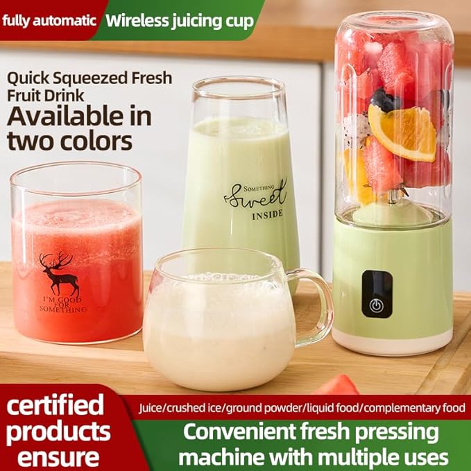 Portable Blender for Smoothie 35W Personal Blender with 12 Stainless Steel Blades Rechargeable USB-C Electric Juicer for Protein Shake &amp Juicing Travel Gym Office (Green)