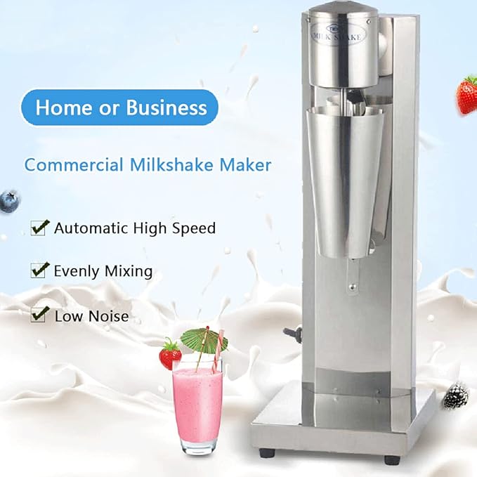 Single Head Milkshake Maker Stainless Steel Commercial Electric Ice Cream Mixer Shake Machine Smoothie Drink Blender with 750Ml Cup (180W 18000 Rpm)