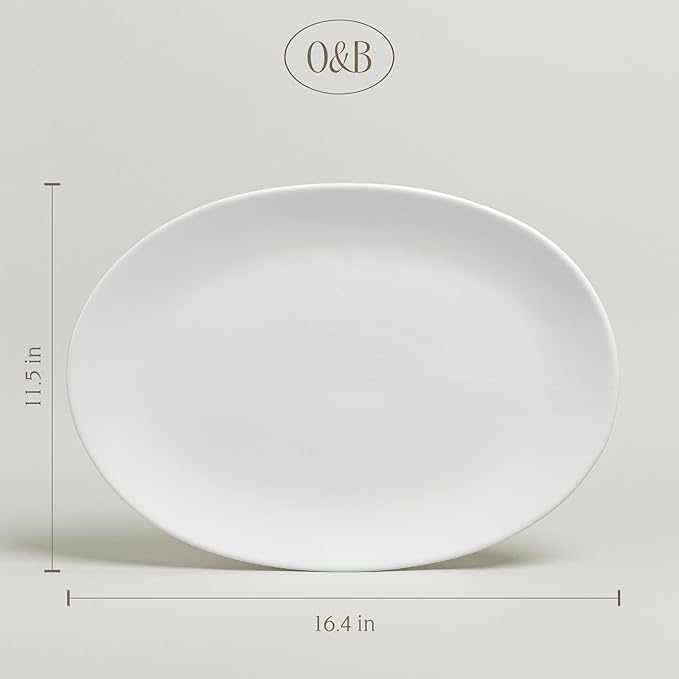 over&ampback Coupe Stoneware Serving Platter - Elegant 1-Piece Oval Serving Platter to Complete Your Kitchen Set - 16.4 x 11.5 - Semi-Matte White
