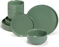 Ceramic Dinnerware Set 12-Piece Service for 4 Round Microwave and Dishwasher Safe Cambridge Classics (Dusty Jade)