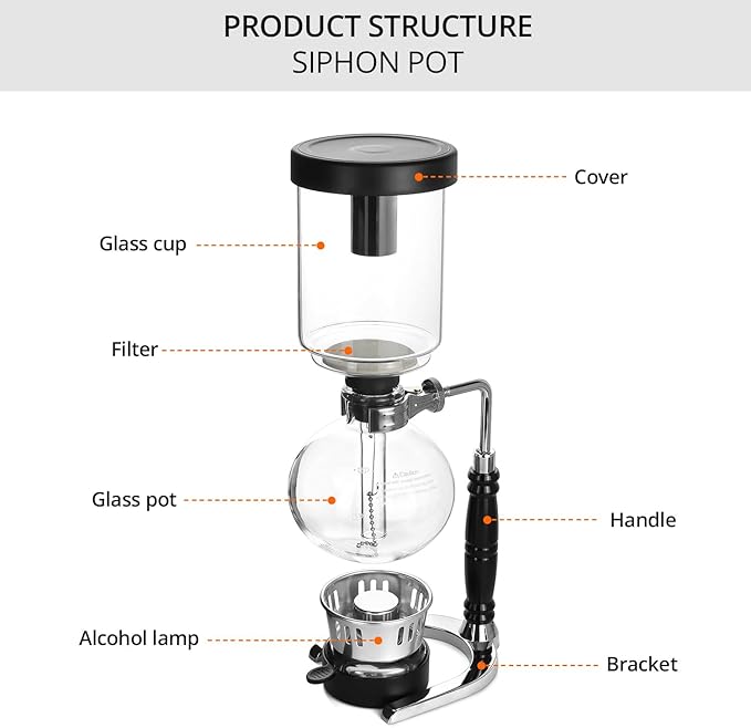 QWORK 5-Cup (600ml) Siphon Coffee Maker - Borosilicate Glass Syphon Brewer with Adjustable Buffer Clamp High-Temperature Resilience Tabletop Glass Siphon Pot for Coffee Aficionados