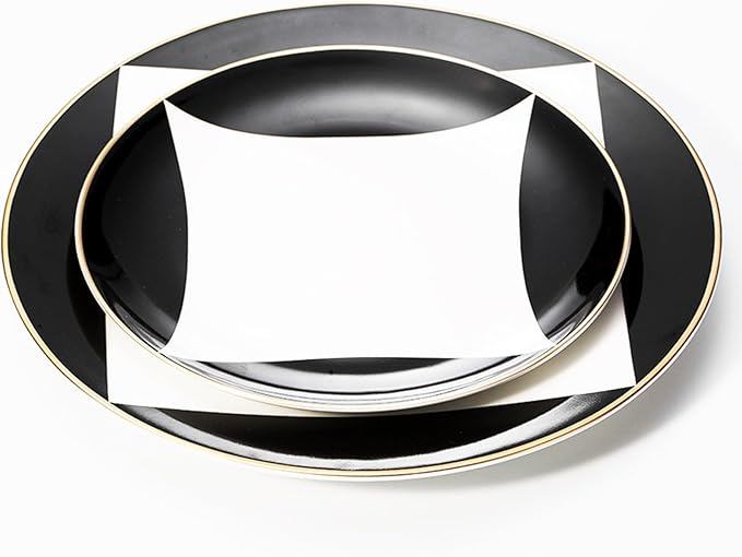 European Style Dinnerware Set Service for 6 Bone China Dinnerware Sets Unbreakable Porcelain Dinner Sets Coffee Cup and Saucer Tableware Set Steak Dinner Plates Dish Set Black copper coin-10