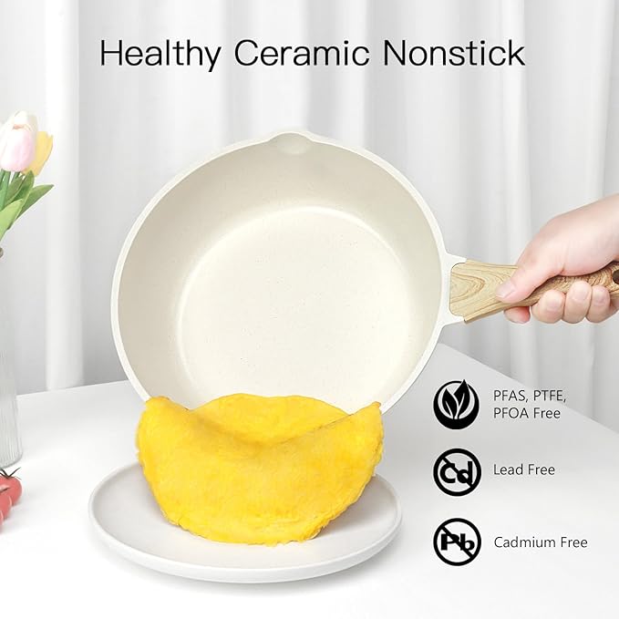 GiPP Ceramic Pots and Pans Set Non Stick - 18 Pcs Nonstick Cookware Set Non-toxic Healthy Kitchen Cooking Set w/Frying Pans Set Dishwasher Safe PFAS PTFE PFOA PFOS Free Cream White