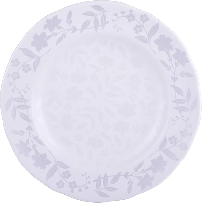 222 Fifth 12-Piece Porcelain Dinnerware Set for 4 Glossy White Plates and Bowls Sets with Silver Flower Pattern Luxury Ceramic Dish Set Elegant Kitchen Dishes for Everyday Dining Refreshed Floral