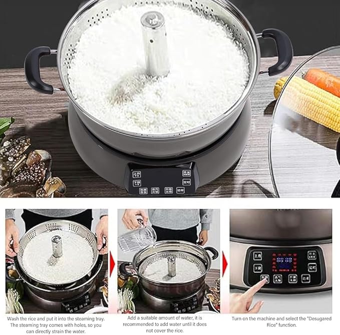 6L Large Capacity Rice Cooker – Electric Hot Pot with Lifting Fast Cooking Function Suitable for Steaming Rice Eggs &amp Hot Pot Use(Color:Coffee)