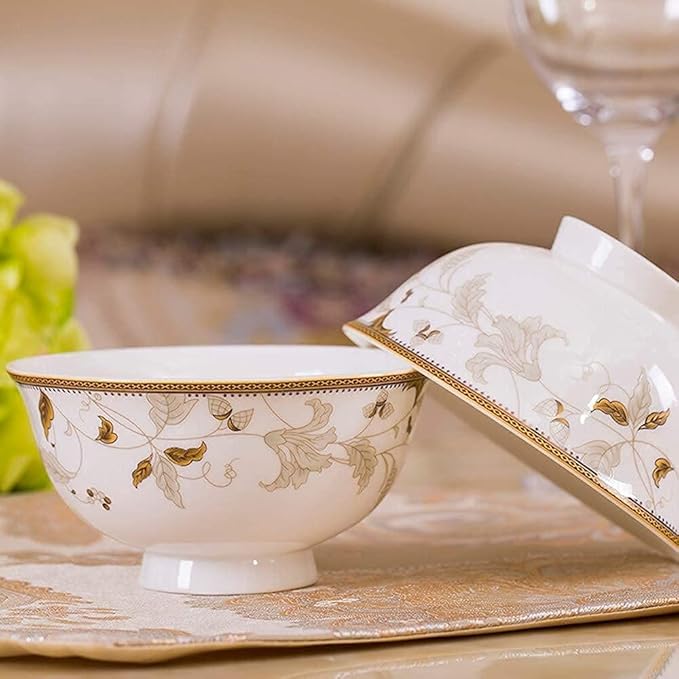 Dinnerware Sets - Luxury Gift Dishes Service Set Dinnerware Sets Porcelain Luxury Bone China Dish Sets Bowls/Dinner Plates/Pot/Saucers Gold Pattern Trim for DailyOne Color-58 Piece Set
