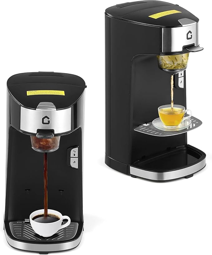 Single Serve Coffee Maker One-Button Fast Brew for Capsule Ground &amp Tea Pod Coffee Maker for Home Office RV Camping Auto Shut Off Adjustable Tray