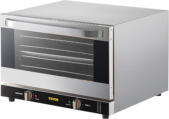 VEVOR Commercial Convection Oven 47L/43Qt Half-Size Conventional Oven Countertop 1600W 4-Tier Toaster w/Front Glass Door Electric Baking Oven w/Trays Wire Racks Clip Gloves 120V