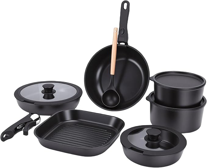 Pssopp Cookware Nonstick Cookware Set with Detachable Handle Dishwasher Safe for Kitchen Cooking Pots and Pans Set Aluminum Removable Handle Pots and Pans