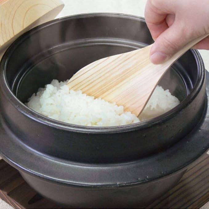 Japanese Rice Cooker Donabe Clay Pot Set 3 Go (3 Cups) Includes Hinoki Rice Scoop
