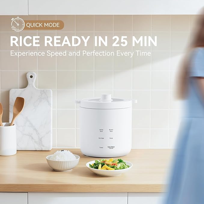 olayks Mini Rice Cooker Small Electric Cooker 2 Cup Uncooked with 4 Cooking Functions Ceramic Rice Cooker with 24 Hour Preset Heat Preservation Anti Scald Carry Handle
