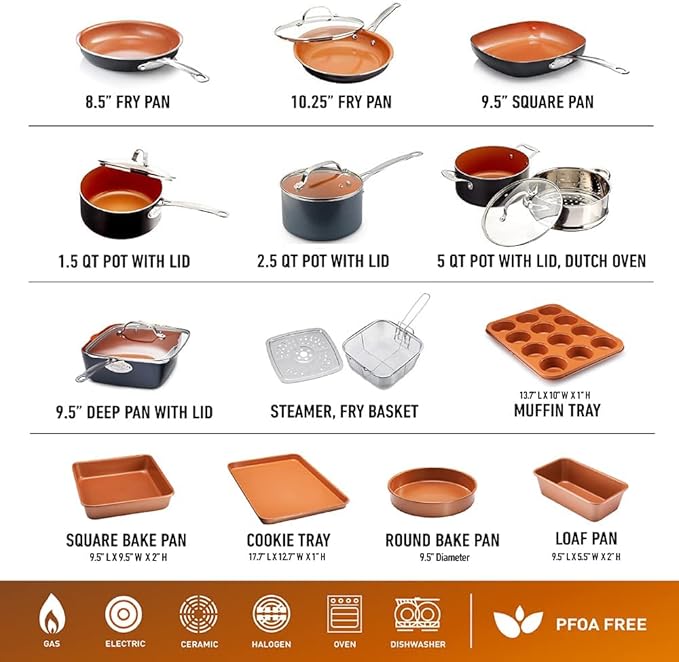 Gotham Steel 20 Pc Pots and Pans Set &amp Double Sided Pan