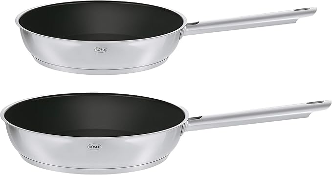 RÖSLE ELEGANCE Bratpfannen-Set 2-tlg. Hochwertige Universalpfannen mit robuster Antihaftversieglung ProCera 20 cm und 28 cm Edelstahl 18/10 Induktionsgeeignet Spülmaschinengeeignet