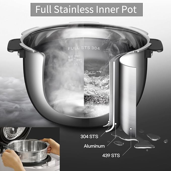 Cuchen 6-Cup Premium IH Pressure Rice Cooker with 304Ti Stainless Steel Inner Pot Dual High/Non-Pressure Modes Voice Guide &amp Auto Steam Clean White (CRH-TWS0610PWUS)
