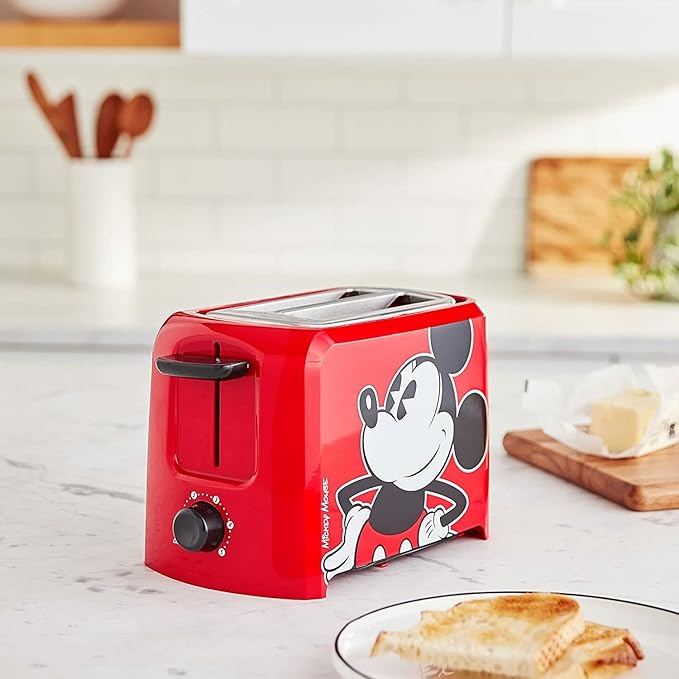 Disney Mickey Mouse 2 Slice Toaster by Select Brands - Disney Toaster for Breakfast Toast &amp Sandwich Bread - Kitchen Essential with Browning Control - Self-Centering Slots &amp High Rise Toast Li