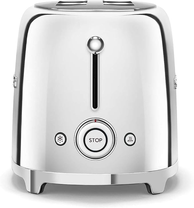 Smeg TSF01SSUS 50's Retro Style Toaster Bundle with Bamboo Tongs - (Chrome) 2 Slice
