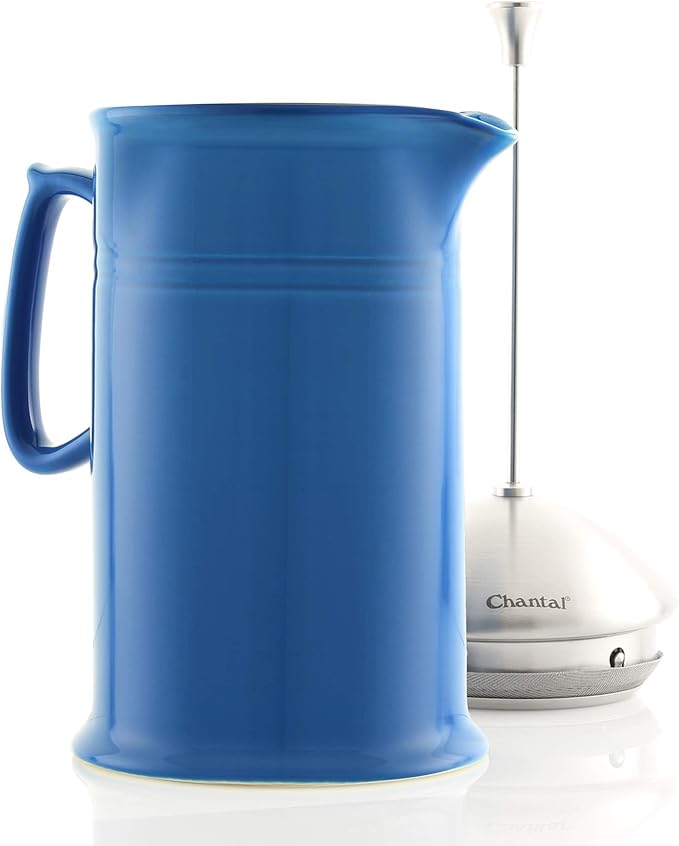 Chantal Stoneware French Press with Stainless Steel Plunger and Lid 28 ounce capacity Blue Cove