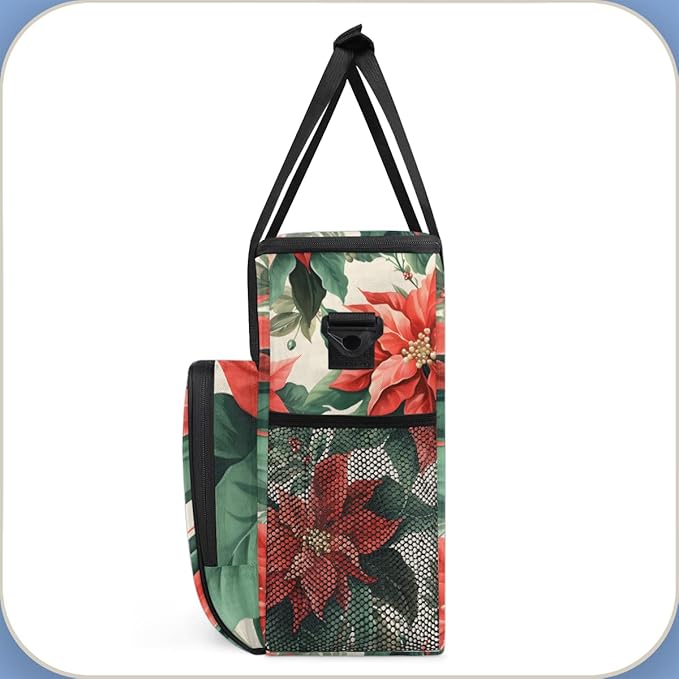 Christmas Flowers Coffee Maker Carrying Bag Retro Flowers Travel Storage Bag Compatible with K-Mini or K-Mini Plus Single Serve Coffee Brewer Carrying Case with Multiple Pockets &amp Shoulder Strap