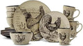 Pfaltzgraff Homespun Rooster 16-Piece Dinnerware Set Service for 4 Brown