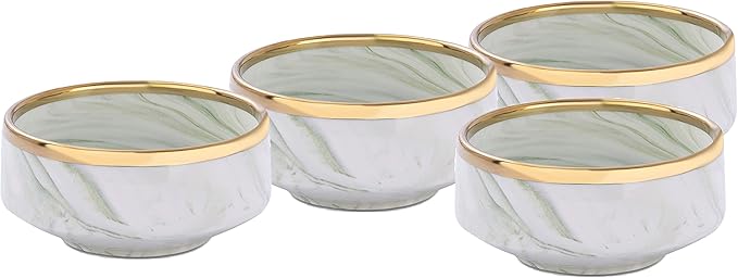20 Piece Plates and Bowls Sets Fine China Artisan Marbled Dinner Set for 4 Dishwahser Safe Scratch Resistant Green with Gold Line
