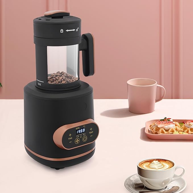 Coffee Bean Roaster Machine Smart Home C-offee Bean Roaster with 3-speed fan 1500w Auto and Manual Electric Coffee R-oaster Machine 32-464°F Adjustable Temperature Clear Glass Container LED