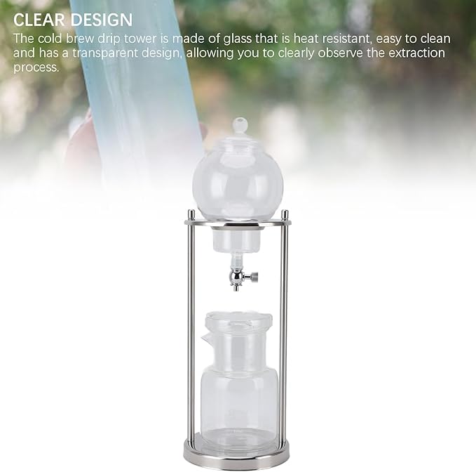 Alomejor Glass Cold Brew Dripper Coffee Maker Ice Coffee Drip Tower Stainless Steel for Tea Extracting High Grade Flavors