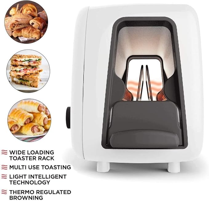 BergHOFF Seren Side Loading Toaster with Cool Touch Exterior and Removable Crumb Tray With Cream Panel use as Serving Tray