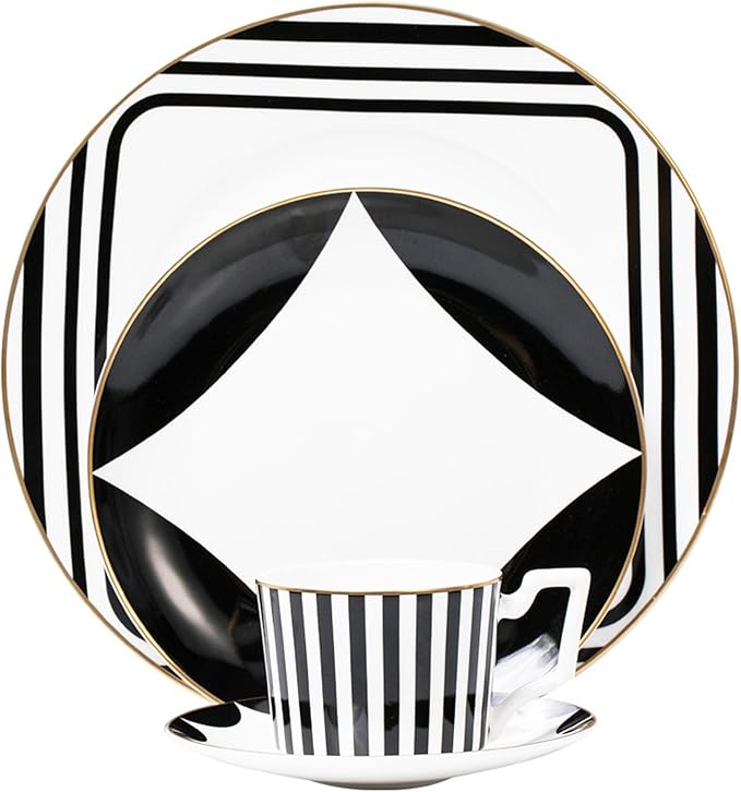 European Style Dinnerware Set Service for 2 Bone China Dinnerware Sets Unbreakable Porcelain Dinner Sets Coffee Cup and Saucer Tableware Set Steak Dinner Plates Dish Set Black copper coin-14