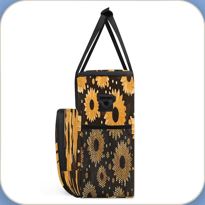 Abstract Sunflower Black Coffee Maker Travel Bag for K-Mini or K-Mini Plus Single Serve Coffee Brewer Portable Storage Tote Case for Tarvel