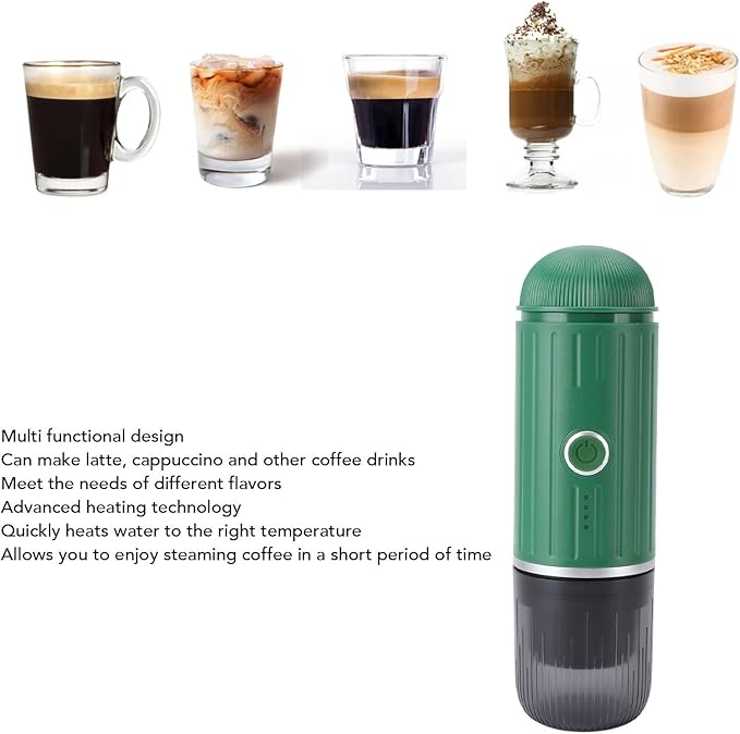 Portable Coffee Maker with 19Bar High Pressure for Rich Flavor Latte Cappuccino Home Office Use Mini Machine Travel Coffee Maker (Green)