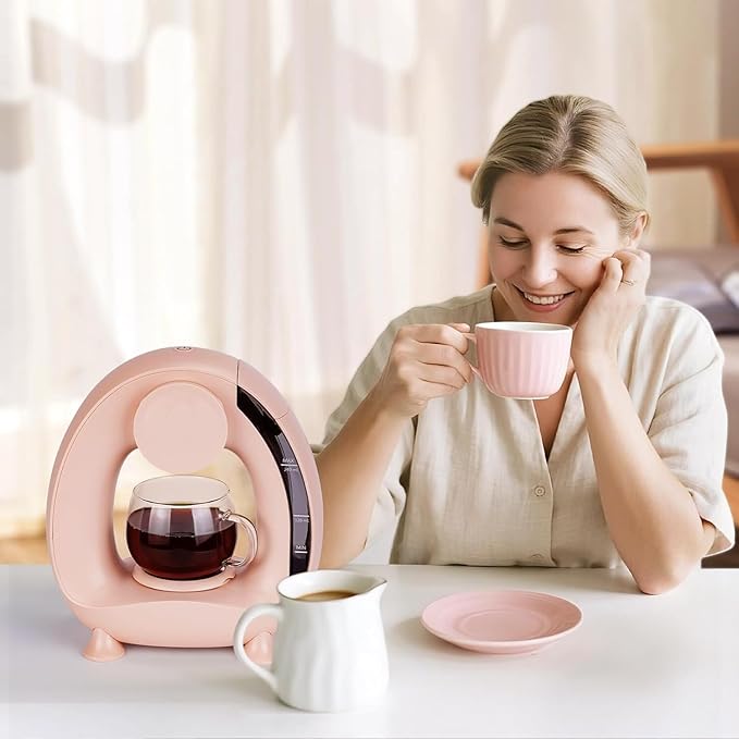 Single Serve Coffee Maker For K Cup Pod and Coffee Grounds /Tea Fast Brew in 2 minutes 2 IN 1 One Button Coffee Machine 4-8 Oz Brew Sizes Stylish＆Compact For Home Office RV and Dorm Pink