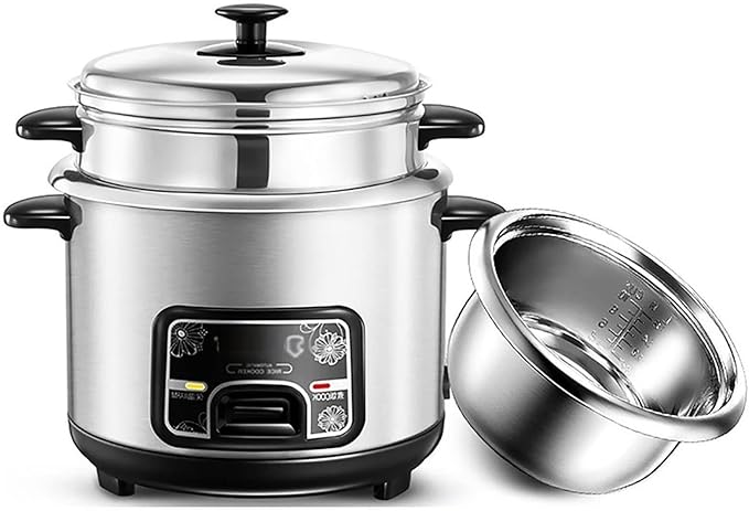 Rice Cooker with Steamer Basket - Rice Cooker Rice Cooker and Steamer-Warm Function (2/3/4/5L) 201 Stainless Steel Liner with Spatula and Measuring Cup for 1-7 People(2L)