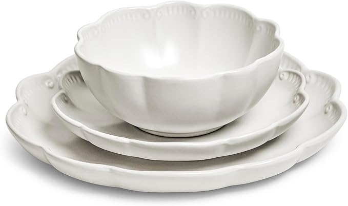 Sango Bethany 12 Pieces Scalloped White Plates &amp Bowls Set