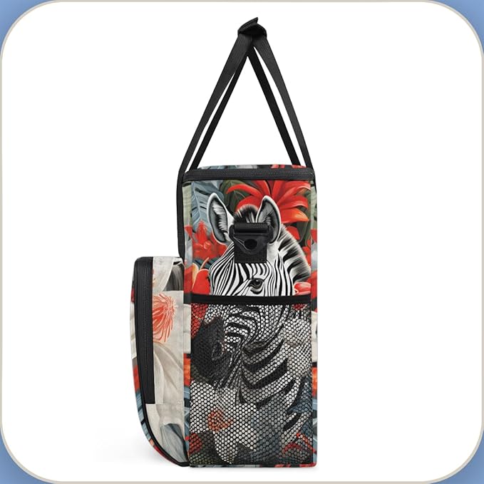 Zebra Flowers Coffee Maker Carrying Bag Portable Travel Storage Tote Bag Compatible with K-Mini or K-Mini Plus Single Serve Coffee Brewer Carrying Case with Multiple Pockets &amp Shoulder Strap