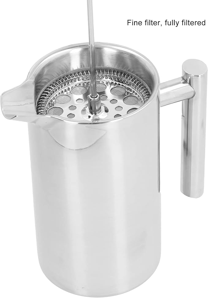 Pwshymi 1000ml Stainless Steel Coffee Press Pot Double Layer Insulated Hand Brewing Coffee Maker with Fine Filter Screen Anti Scalding Handle for Home Hotel
