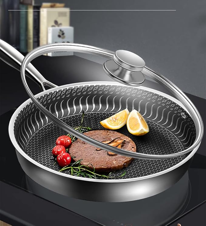 316 Stainless Steel Premium Non-stick Cookware 3 Pieces Set 28CM Frying Pan32CM Wok Pan With Lid26CM Flat-Bottomed Soup Pot With Lid