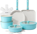 SENSARTE 17 Piece Ceramic Pots and Pans Set Nonstick Detachable Handle Cookware Induction Kitchen Cookware Set with Removable Handle Dishwasher ＆ Oven Safe (Turquoise)
