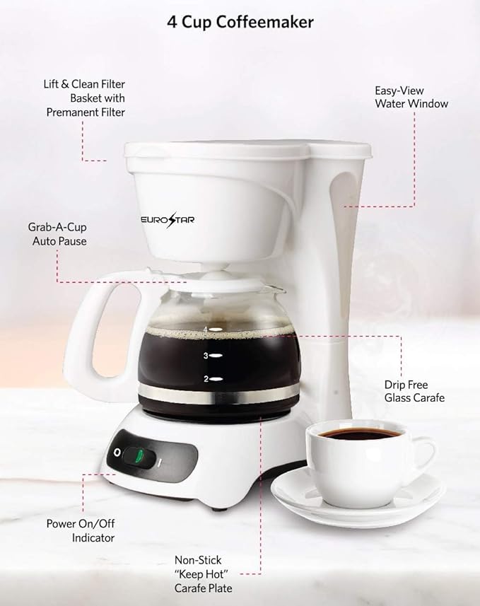EUROSTAR ECM622W 4-Cup Coffeemaker White