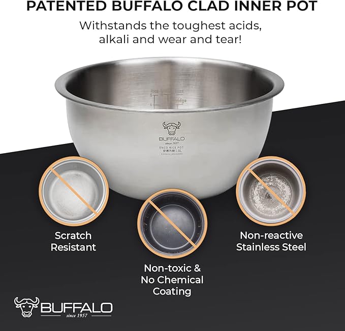 Buffalo SMART COOKER Induction Heating IH Rice Cooker and Warmer 1 L 5 cups of rice Non-Coating inner pot Efficient Multiple function White (5 cups)