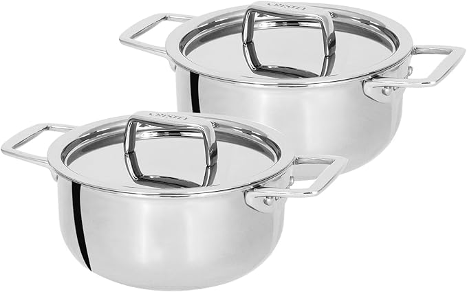 CRISTEL® Castel'Pro® Collection Set of 2 Mini Stewpan Fixed Handle with Lids 0.35Qt. ST2F10CPF