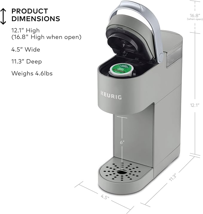 Keurig K-Mini Single Serve K-Cup Pod Coffee Maker 6 to 12oz Brew size with Cord Storage Perfect for Small Spaces Studio Gray