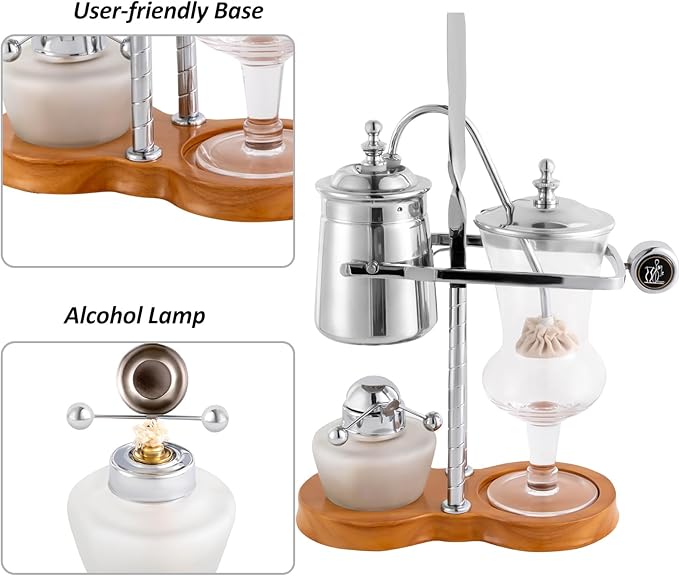 LOYALHEARTDY Vintage Siphon Coffee Maker Belgian Luxury Syphon Coffee Machine with Royal Family Temperament Silver Retro Royal Family Balance Siphon Coffee Maker Siphon Brewer Vintage Coffee Pot