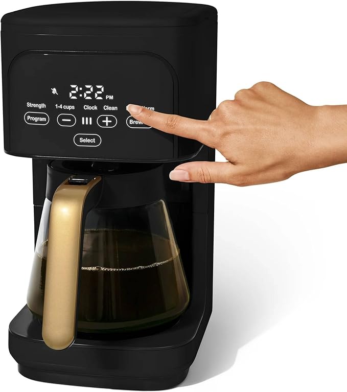 12 Cup Programmable Coffee Maker with Glass Carafe Reusable Filter and Touch Display (Black Sesame)
