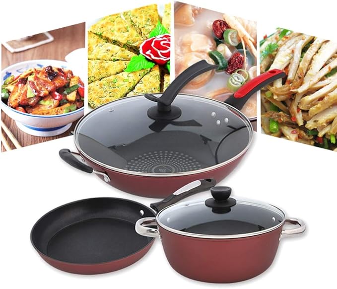 Pots and Pans Cookware Set Soup Pot Frying Pan Milk Pot Stew Pot Saucepan Induction Cooker Cooking Pot Set Non-Stick Pan Hotpot Casserole Wok Kitchen Supplies