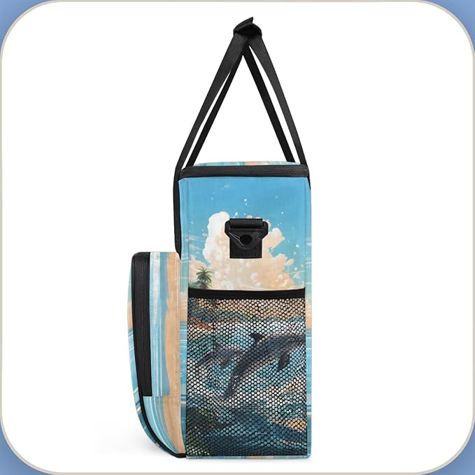 Dolphin Coffee Maker Carrying Bag Coconut tree Portable Travel Storage Tote Bag Compatible with K-Mini or K-Mini Plus Single Serve Coffee Brewer Carrying Case with Multiple Pockets &amp Shoulder St