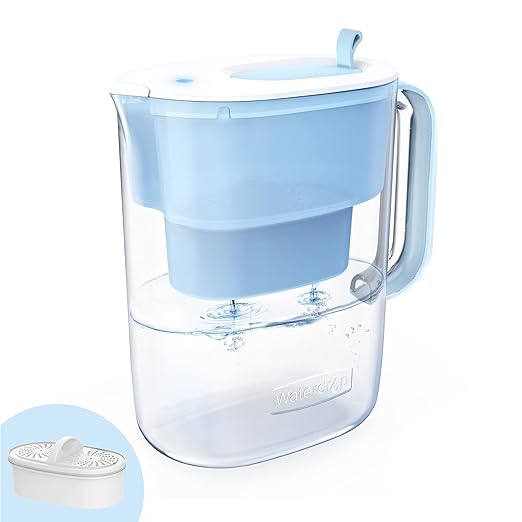 Waterdrop 200-Gallon Long-Life 10-Cup Water Filter Pitcher with 1 Filter NSF Certified 5X Times Lifetime Reduces PFOA/PFOS Chlorine BPA Free Blue